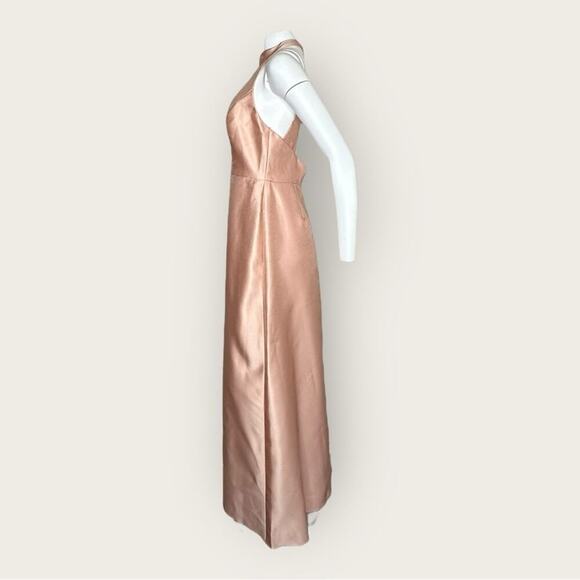 NWT | Alfred Sung | High-Neck Cutout Satin Dress | Toasted Sugar | 12R - Picture 6 of 15